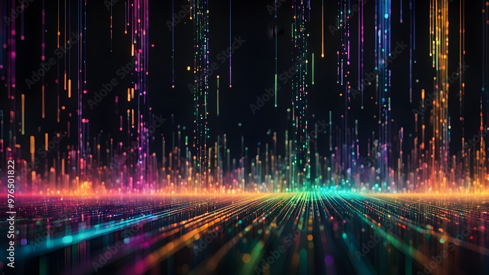 Abstract digital background with colorful lines and lights.