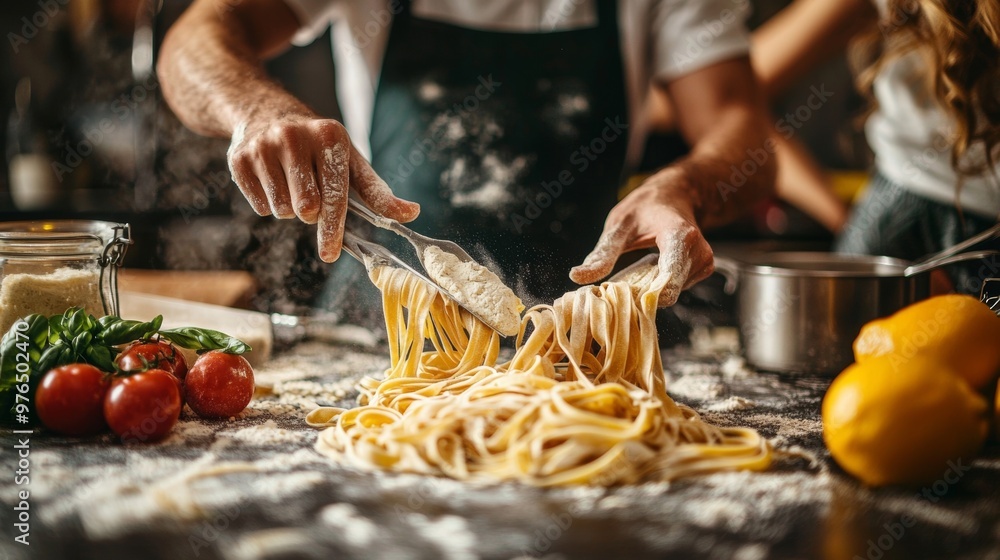 Fresh Homemade Pasta With Flour and Hands Fresh Homemade Pasta With Flour and Hands