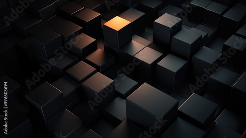 A single glowing orange cube stands out from a field of black cubes.