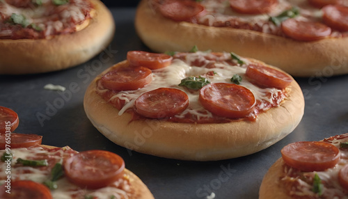 closeup of pepperoni pizza bagels