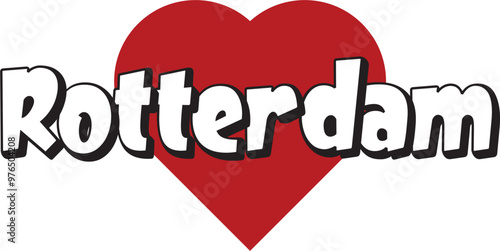 Rotterdam city text design with red heart typographic icon design suitable for touristic promotion