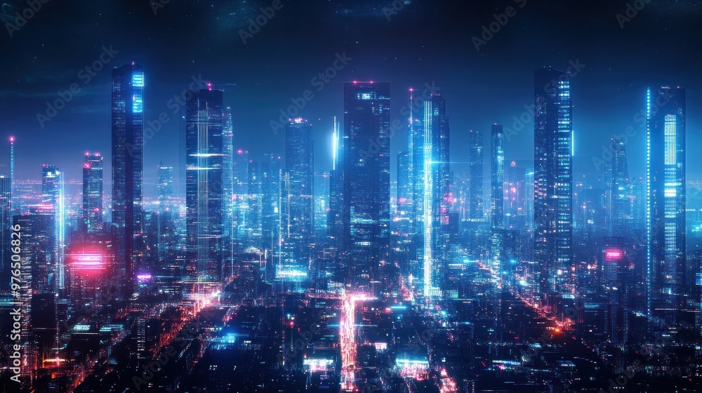 Cityscape view with neon lights at night Cityscape view with neon lights at night
