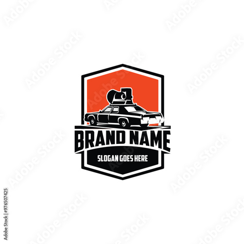 Bluesmobile. isolated on white background from behind with amazing sunset view. best for the car industry. logos, badges, emblems and icons. vector illustration available in eps 10.