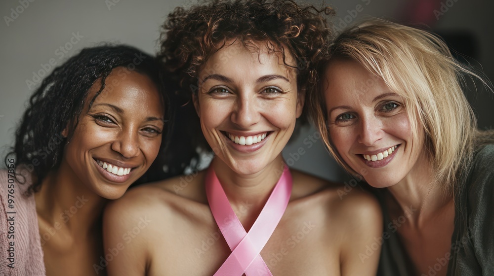 Women with Pink Ribbon Breast Cancer Awareness Support Hope Women with Pink Ribbon Breast Cancer Awareness Support Hope