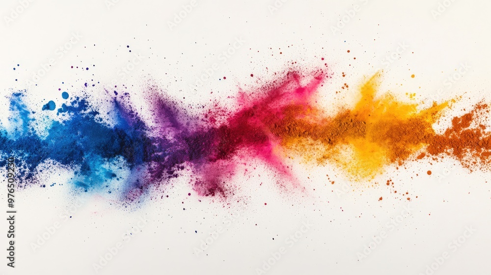 Close-up of colorful powder streaks smeared across a white canvas, creating a sense of motion and energy. Close-up of colorful powder streaks smeared across a white canvas, creating a sense of motion and energy.