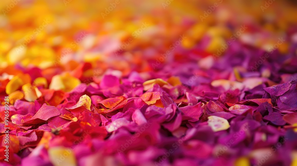 Close-up of flower petals covered in Holi colors, symbolizing the merging of natural beauty with the festive spirit. Close-up of flower petals covered in Holi colors, symbolizing the merging of natural beauty with the festive spirit.
