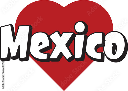 Mexico city text design with red heart typographic icon design suitable for touristic promotion