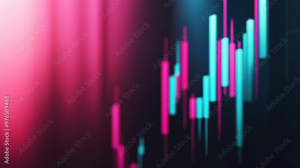 A minimalist stock market candlestick chart featuring neon blue and pink bars, representing financial data and modern trading analysis. A minimalist stock market candlestick chart featuring neon blue and pink bars, representing financial data and modern trading analysis.