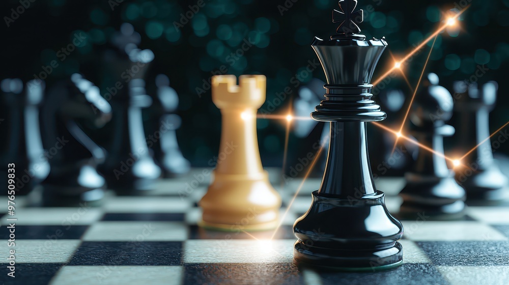 A black and white chess piece is on a black and white chess board A black and white chess piece is on a black and white chess board