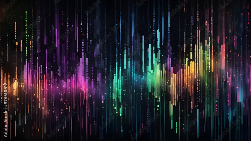 Abstract colorful digital pattern of vertical lines on a black background. Abstract colorful digital pattern of vertical lines on a black background.