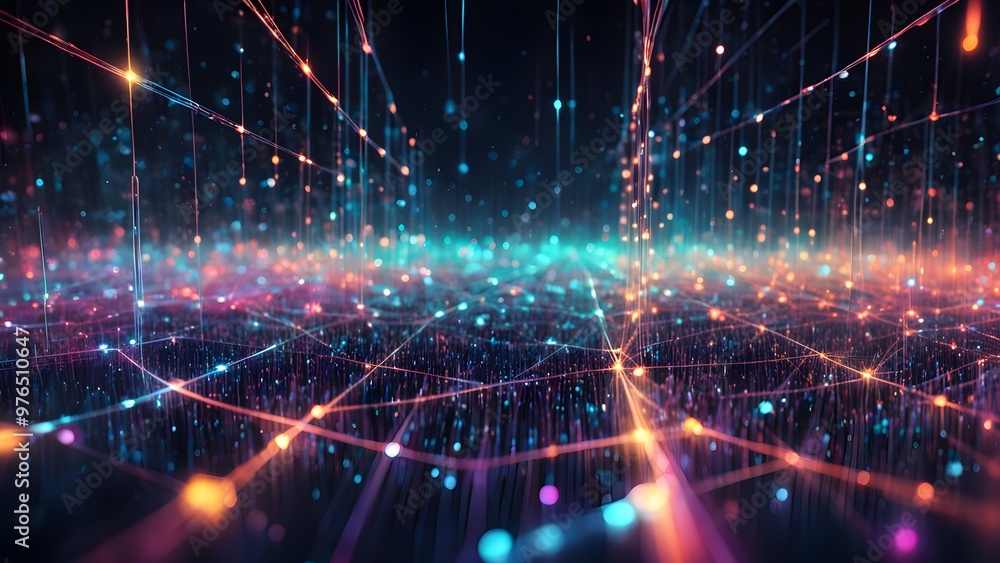 Abstract digital network with glowing lines and particles. Abstract digital network with glowing lines and particles.