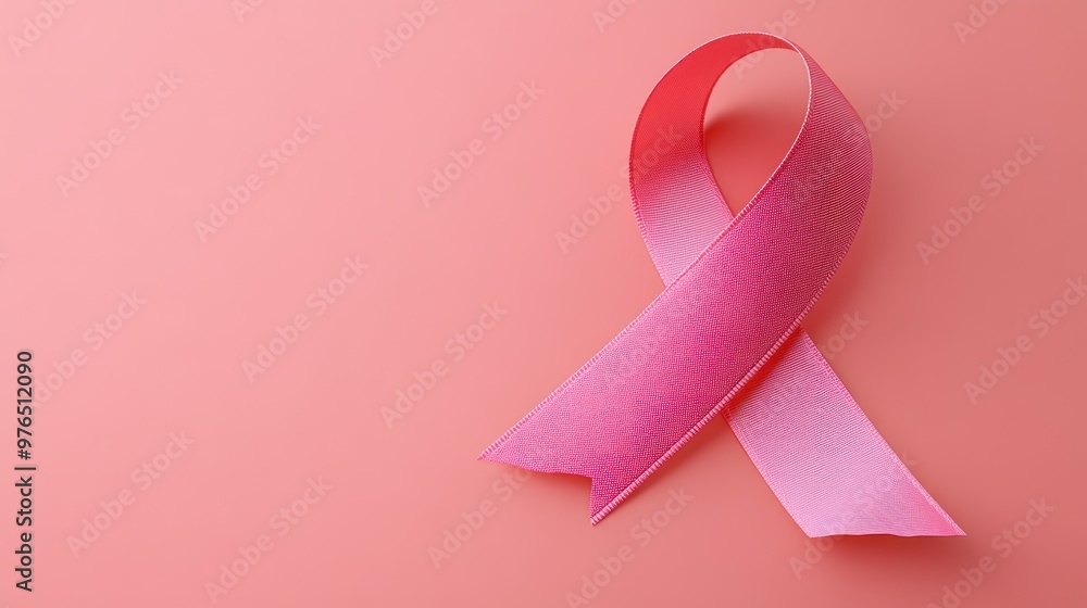 Pink Ribbon Awareness Symbol on Coral Background Pink Ribbon Awareness Symbol on Coral Background
