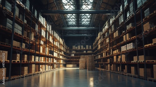 Wallpaper Mural Interior of a Large Warehouse with Shelves Filled with Cardboard Boxes Torontodigital.ca