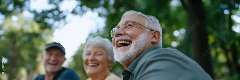 This image shows a group of elders sitting together on a bench in a park under the trees, engaging in conversation and enjoying each other's company in a tranquil environment. This image shows a group of elders sitting together on a bench in a park under the trees, engaging in conversation and enjoying each other's company in a tranquil environment.