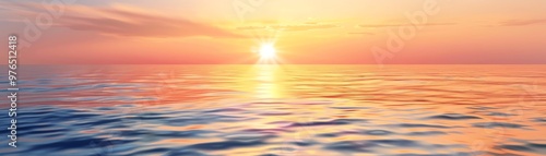 Sunset reflecting on calm sea, isolated on white background, highresolution, summer evening concept, warm and serene, detailed and vibrant colors