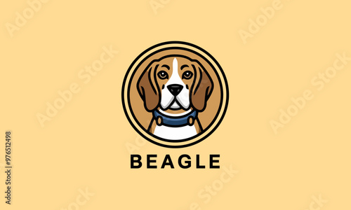 Beagle dog logo with detailed face and collar illustration