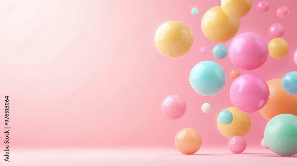 Abstract Colorful Spheres on Pink Background Abstract Colorful Spheres on Pink Background