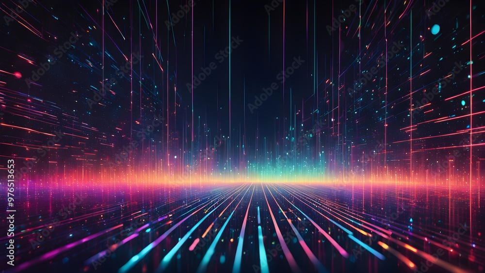Abstract background with colorful lines and glowing particles. Abstract background with colorful lines and glowing particles.