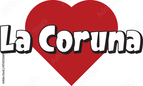 La Coruna city text design with red heart typographic icon design suitable for touristic promotion