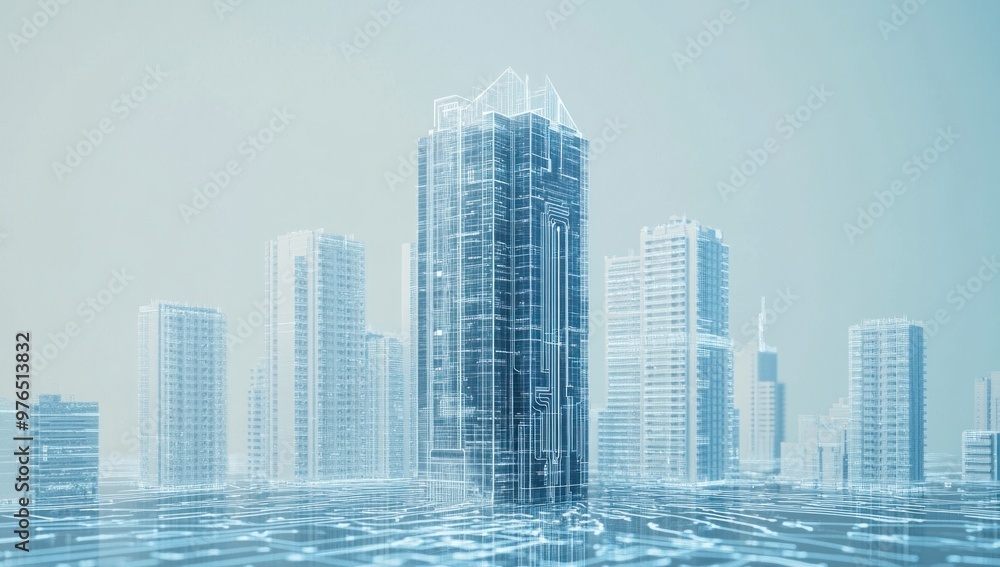 Fototapeta premium Futuristic Cityscape with Digital Buildings