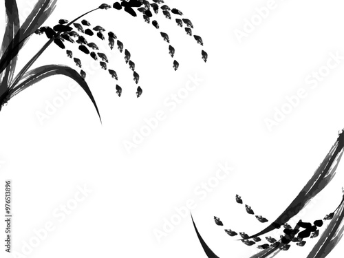 米 稲穂の筆書きフレーム_ベクターイラスト