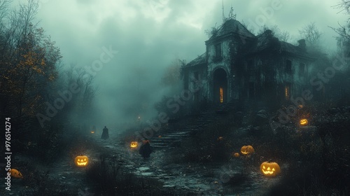 Eerie Halloween Night at Abandoned Mansion: Ghostly Children, Glowing Pumpkins, and Howling Winds