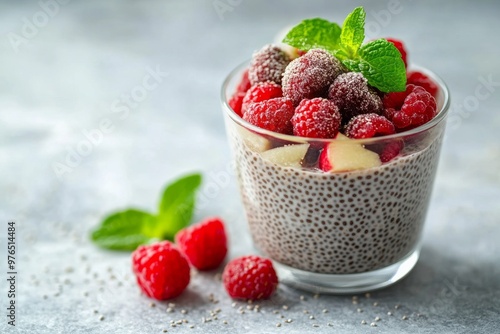 Chia Pudding, A mixture of chia seeds and milk (or a dairy-free alternative) left to thicken overnight, photo