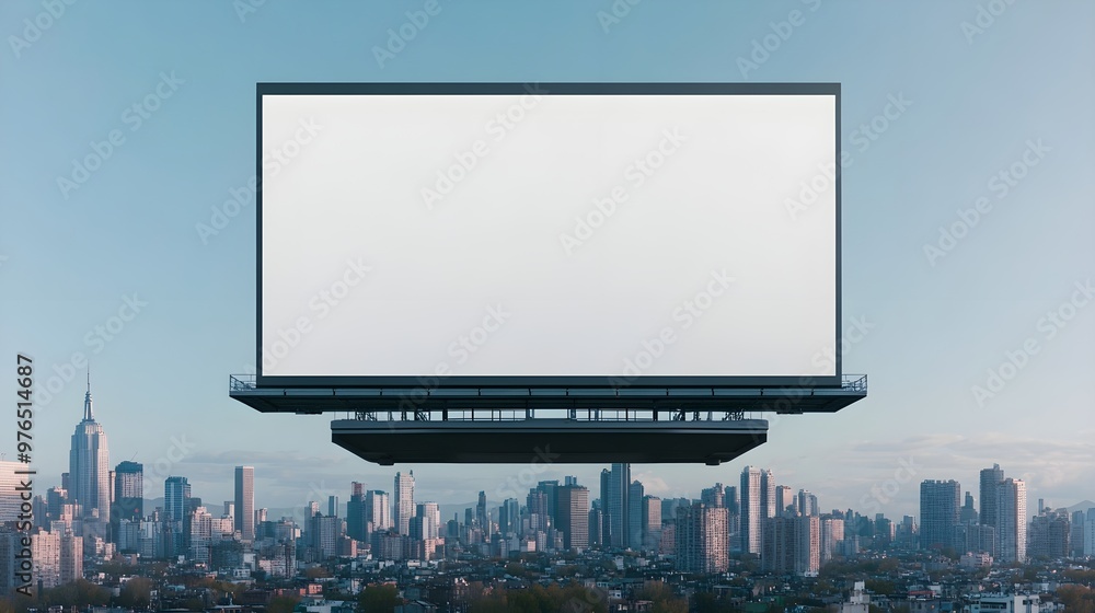 Blank Billboard Over City Skyline for Advertisement Blank Billboard Over City Skyline for Advertisement