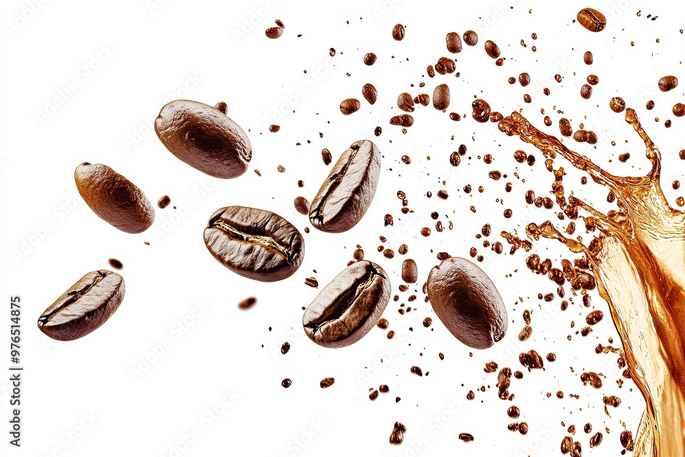 Coffee Splash with Coffee Beans on White Background , ai Coffee Splash with Coffee Beans on White Background , ai