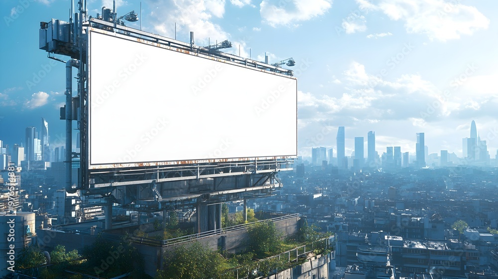 Blank Billboard Over Futuristic Cityscape