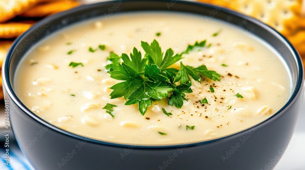 Creamy Soup with Parsley and Black Pepper in a Bowl Creamy Soup with Parsley and Black Pepper in a Bowl
