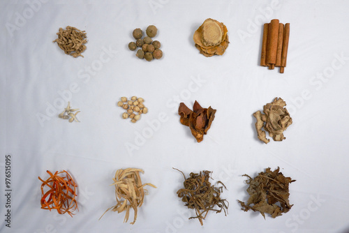 Collection of Dried Herbs and Spices for Traditional Herbal Medicine