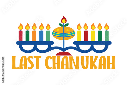 Last Day of Chanukah greeting card with candelabrum and candles