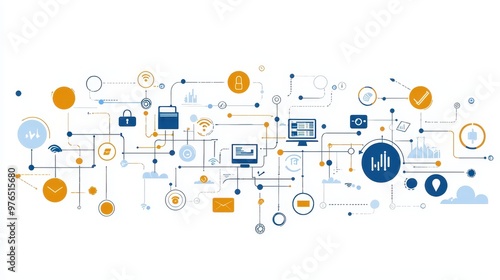 Abstract Network Diagram With Icons Connections and Symbols