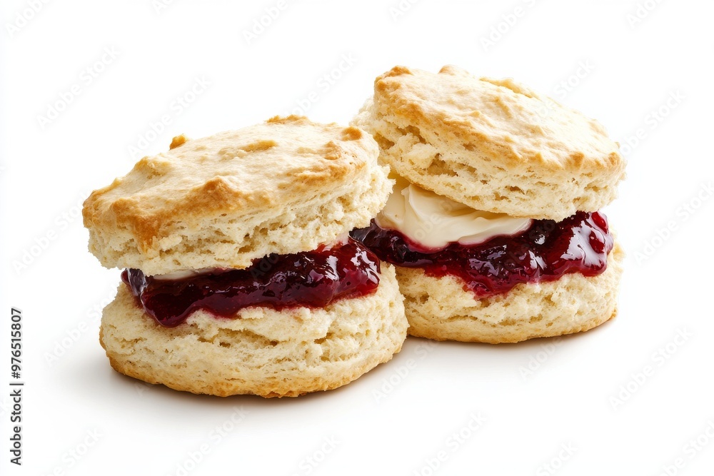 Scone, A slightly sweet, crumbly bread often enjoyed with clotted cream and jam, popular in British breakfasts. isolated on white background Scone, A slightly sweet, crumbly bread often enjoyed with clotted cream and jam, popular in British breakfasts. isolated on white background