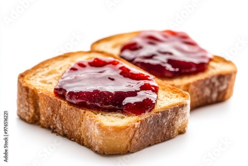 Toast with Jam or Butter, Simple and quick, toasted slices of bread spread with butter, jam, or honey. isolated on white background