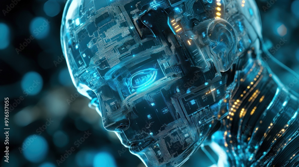 Artificial Intelligence, Cybernetic Head, Futuristic Artificial Intelligence, Cybernetic Head, Futuristic