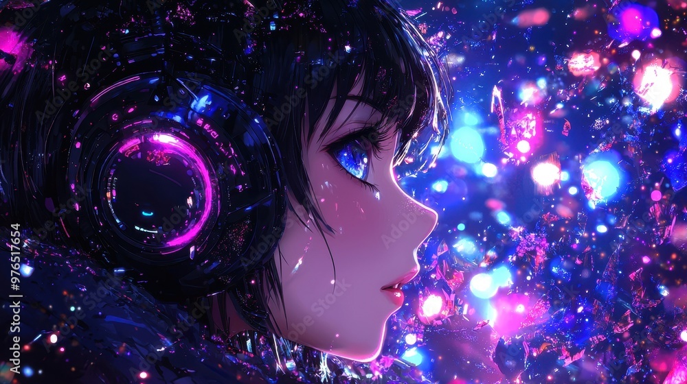 Anime Girl with Headphones and Neon Lights Anime Girl with Headphones and Neon Lights