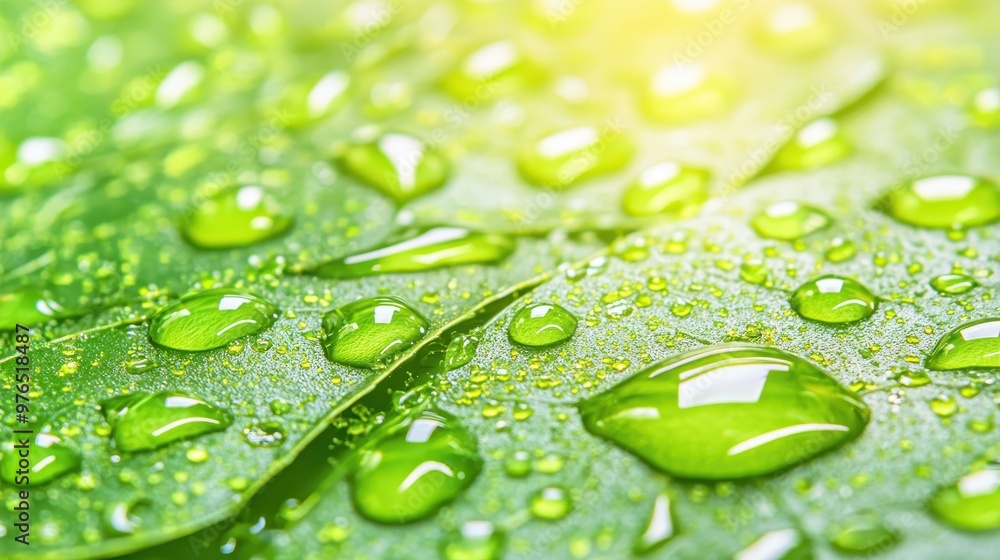 Dew Drops on Green Leaf Closeup Macro Nature Background Dew Drops on Green Leaf Closeup Macro Nature Background