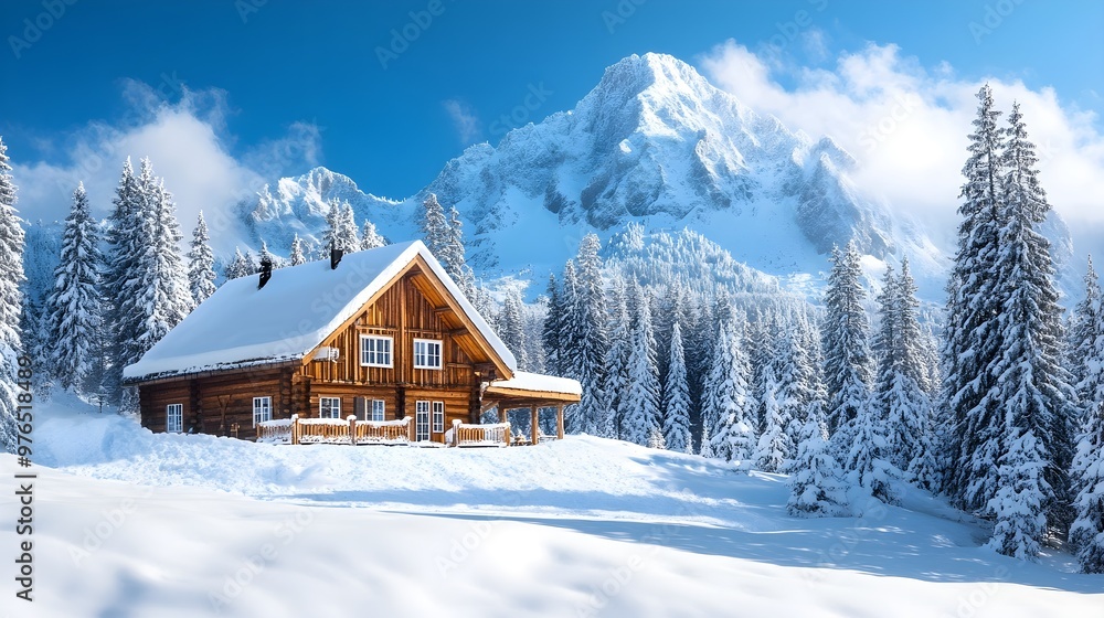 Cozy Cabin in Snowy Mountains Winter Wonderland Cozy Cabin in Snowy Mountains Winter Wonderland