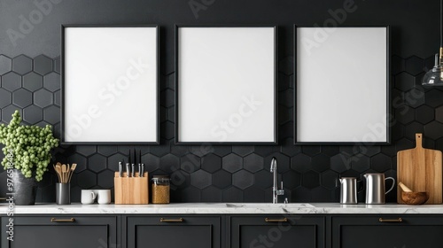 Wallpaper Mural Modern Kitchen Interior with Blank Frames Torontodigital.ca