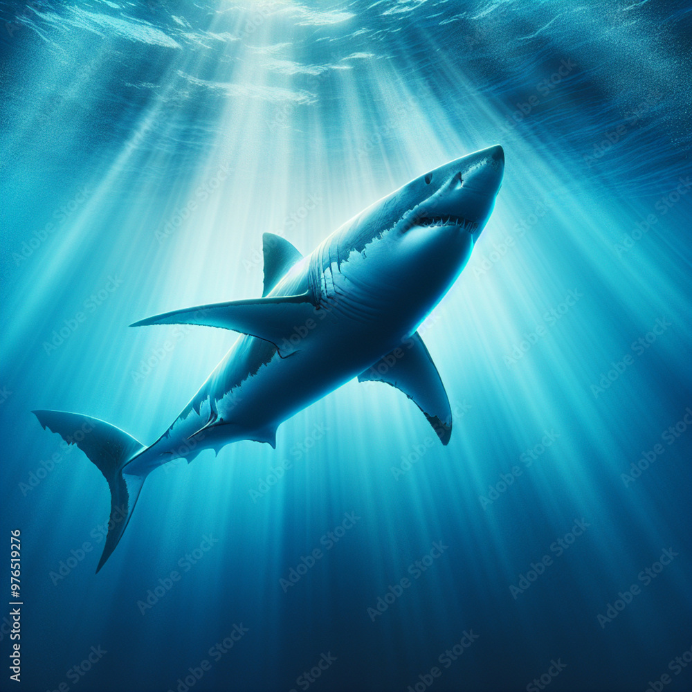 Naklejka premium Did you know that great white sharks have continuously growing teeth? They have as many as 3,000 teeth. Once the front teeth become too worn, the back teeth will replace them.