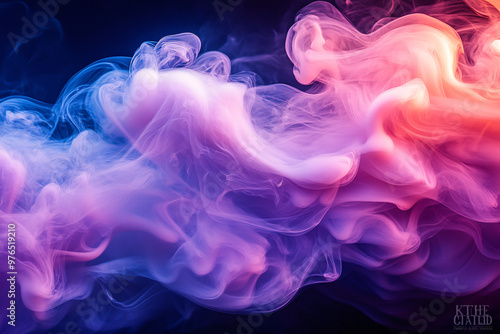 Swirling colorful smoke in vibrant hues of magenta and lavender on a dark background, creating a mystical and serene ambiance with a dreamy digital art aesthetic.