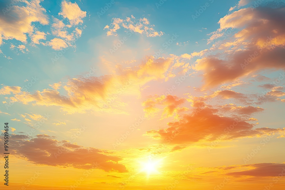 Sunset sky clouds in the evening summer with Orange, Yellow sunlight in Golden hour or morning sunrise, Horizon sky nature background , ai Sunset sky clouds in the evening summer with Orange, Yellow sunlight in Golden hour or morning sunrise, Horizon sky nature background , ai
