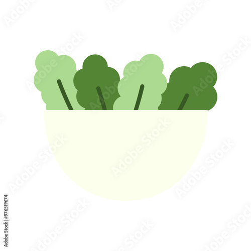 Healthy green vegetable in bowl. Natural, organic, diet, vegan, healthcare, lifestyle concepts. Flat vector design illustration isolated on background.