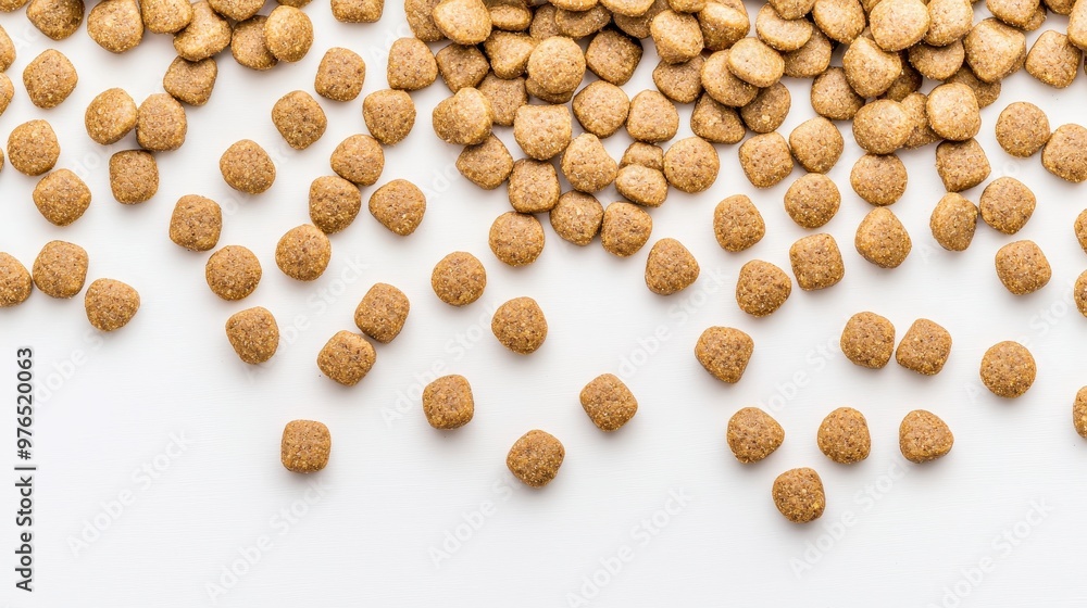 Dry Dog Food Kibble Scattered On White Background Dry Dog Food Kibble Scattered On White Background