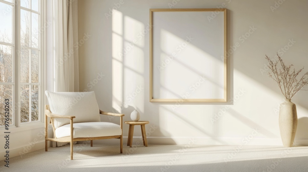 Fototapeta premium Minimalist Living Room with a Blank Canvas