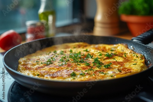 Omelette, Beaten eggs cooked in a frying pan, often filled with ingredients such as cheese, vegetables, meats, and herbs.