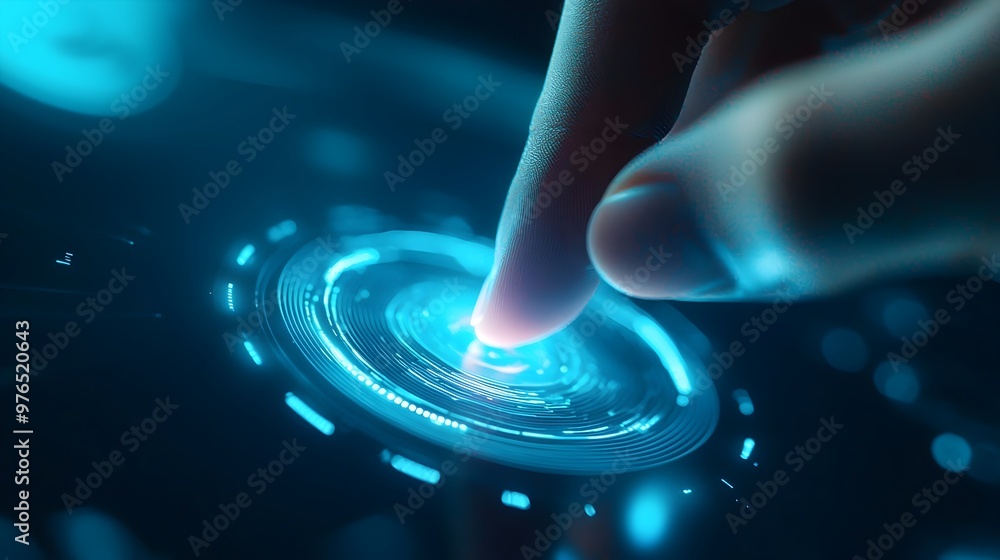 Close-Up Hand Tapping on Futuristic Holographic Business Report Visualization Close-Up Hand Tapping on Futuristic Holographic Business Report Visualization