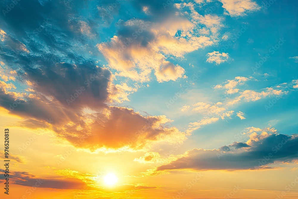 Sunset sky clouds in the evening summer with Orange, Yellow sunlight in Golden hour or morning sunrise, Horizon sky nature background , ai Sunset sky clouds in the evening summer with Orange, Yellow sunlight in Golden hour or morning sunrise, Horizon sky nature background , ai